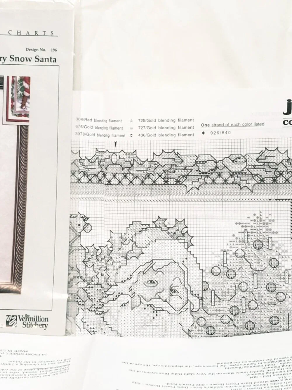 Glittery Snow Santa Christmas Cross Stitch Pattern Vermillion Stitchery 1996